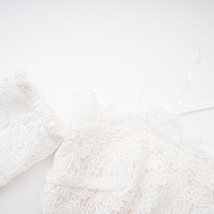 Kimberly White Lace Cut Out Mini Dress Ruffle Hem