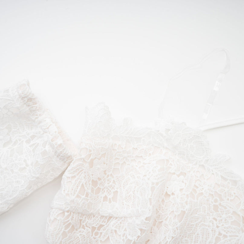 Kimberly White Lace Cut Out Mini Dress Ruffle Hem