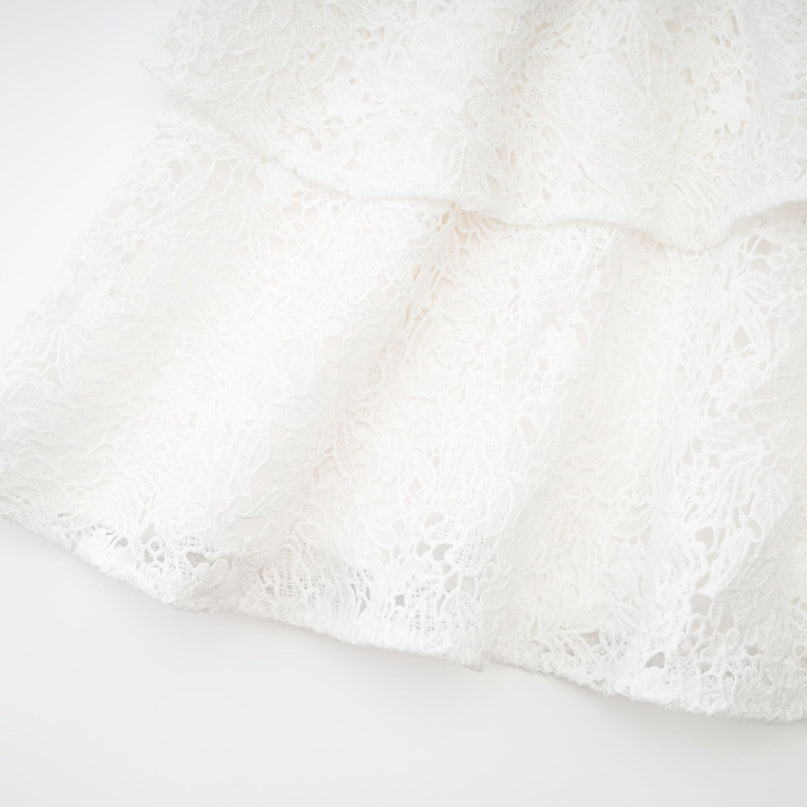 Kimberly White Lace Mini Dress Cut Out Ruffle Hem