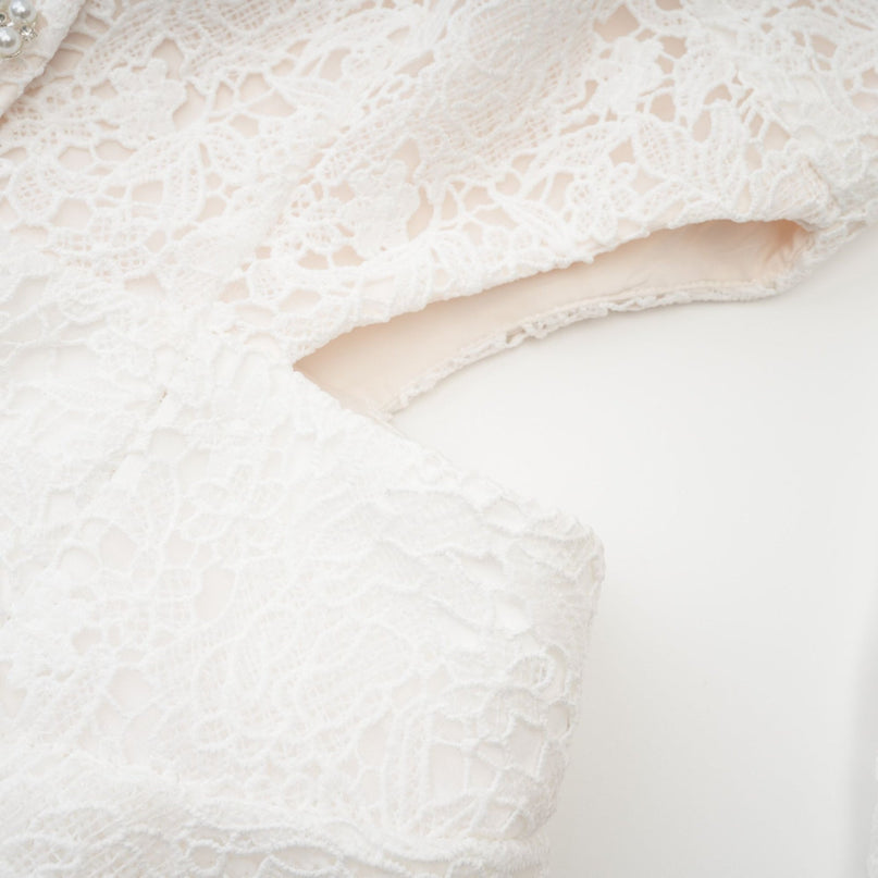 Kimberly White Lace Mini Dress Ruffle Hem