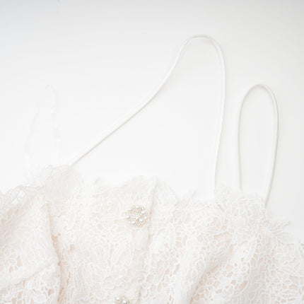 Kimberly White Mini Dress Cut Out Ruffle Hem 100% Polyester