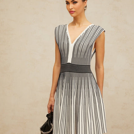 Kimora Black and White Vertical Stripe Knit Mini Dress