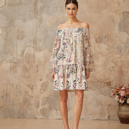 Kimora White Floral Mini Dress with Rhinestone Embellishments
