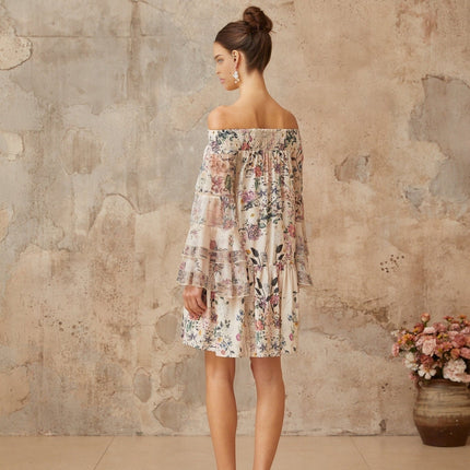 Kimora White Floral Mini Dress with Rhinestone Embellishments