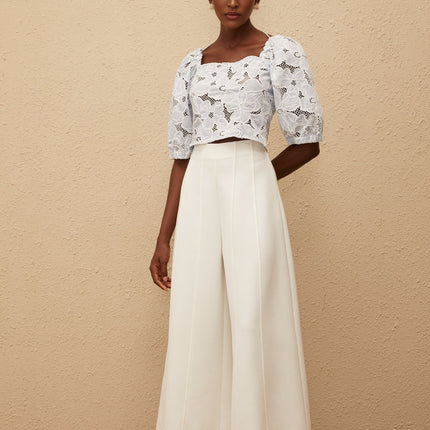 Kirsti Blue Crochet Floral Jacquard Crop Top