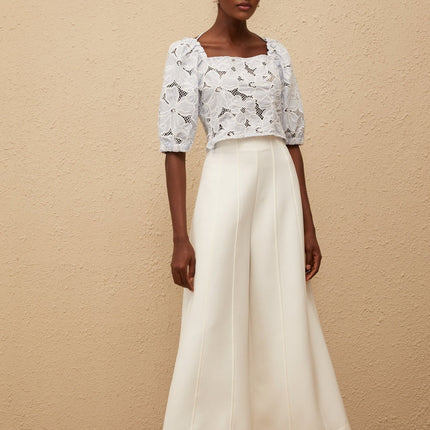 Kirsti Blue Crochet Floral Jacquard Crop Top