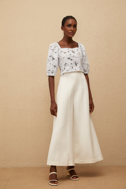 Kirsti Blue Crochet Floral Jacquard Crop Top