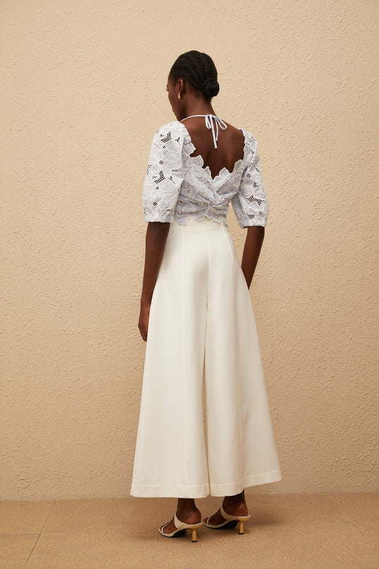 Kirsti Blue Crochet Floral Jacquard Crop Top