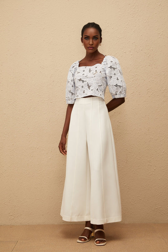 Kirsti Blue Crochet Floral Jacquard Crop Top