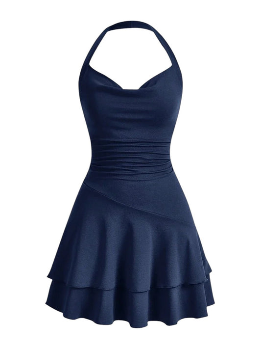 Knitted Halter Neck Slim Fit Womens Bodycon DressSummer DressesSun Dress Spring Clothes in Navy Blue