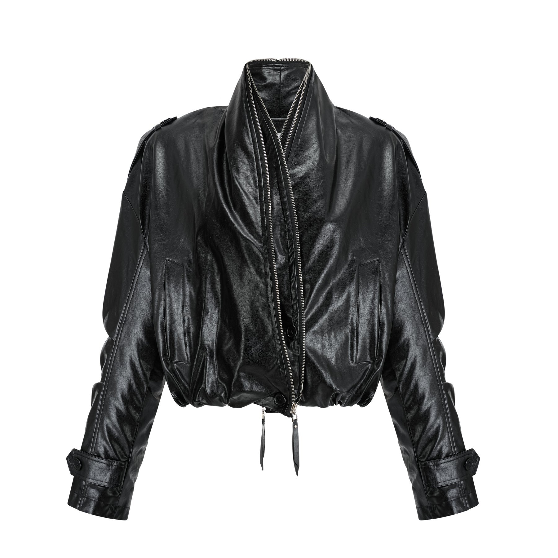 Kurze braune Lederjacke mit Steppdetails und Reissverschluss