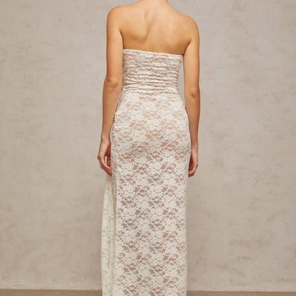 Kylie White Floral Lace Embroidered Midi Dress