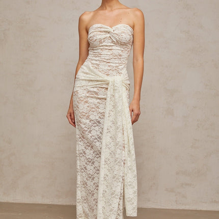 Kylie White Floral Lace Embroidered Midi Dress
