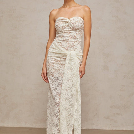 Kylie White Lace Embroidered Midi Dress