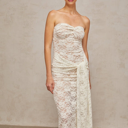 Kylie White Lace Embroidered Midi Dress