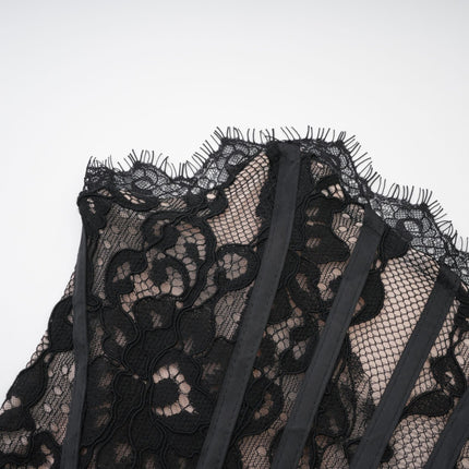 Kylitha Black Lace Mini Dress with Spaghetti Closure and Bow Accent