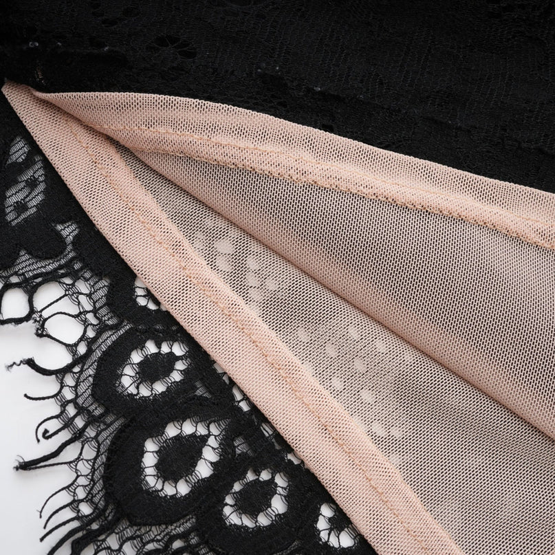 Kylitha black lace ribbon mini dress