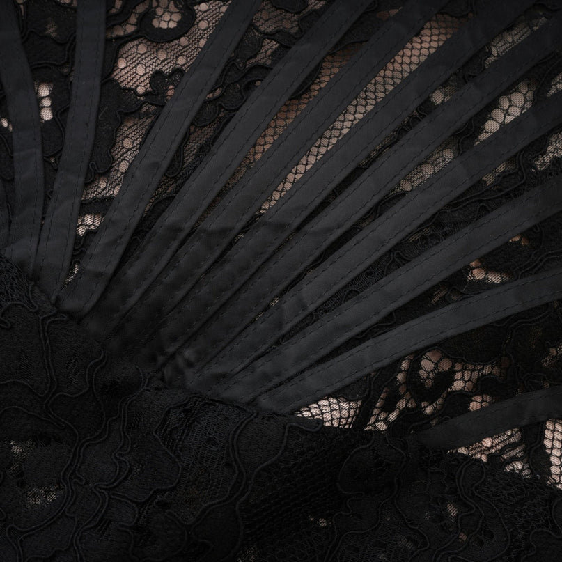 Kylitha black lace ribbon mini dress