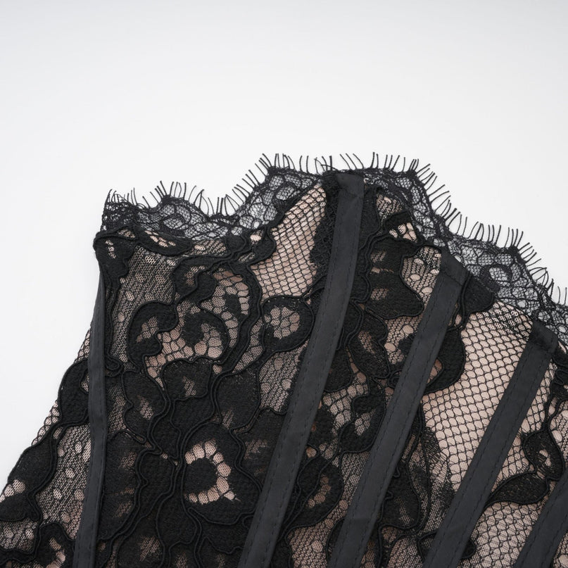 Kylitha black lace ribbon mini dress