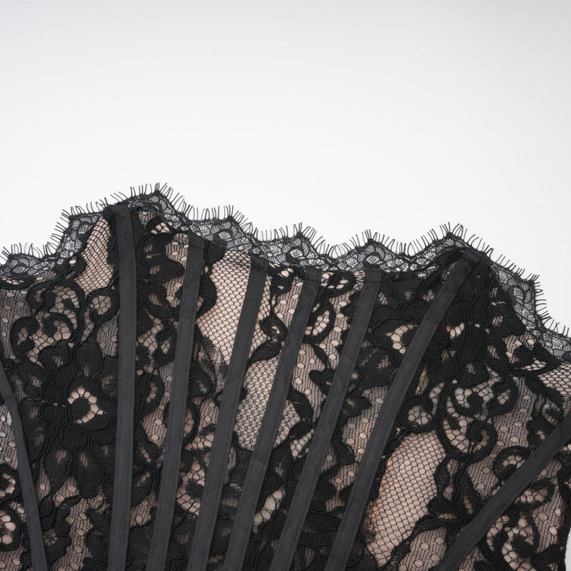 Kylitha black lace ribbon mini dress