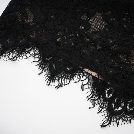Kylitha Black Lace Trim Mini Dress with Spaghetti Closure Off-the-Shoulder Silhouette and Bow Accent