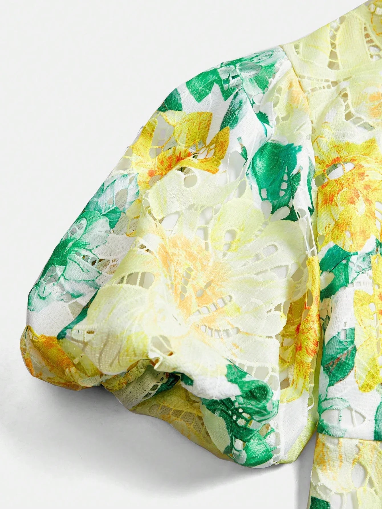 Lace Floral Print Puff Sleeve Shirt Collar Elegant Vacation Short Dress Valentines Day Summer