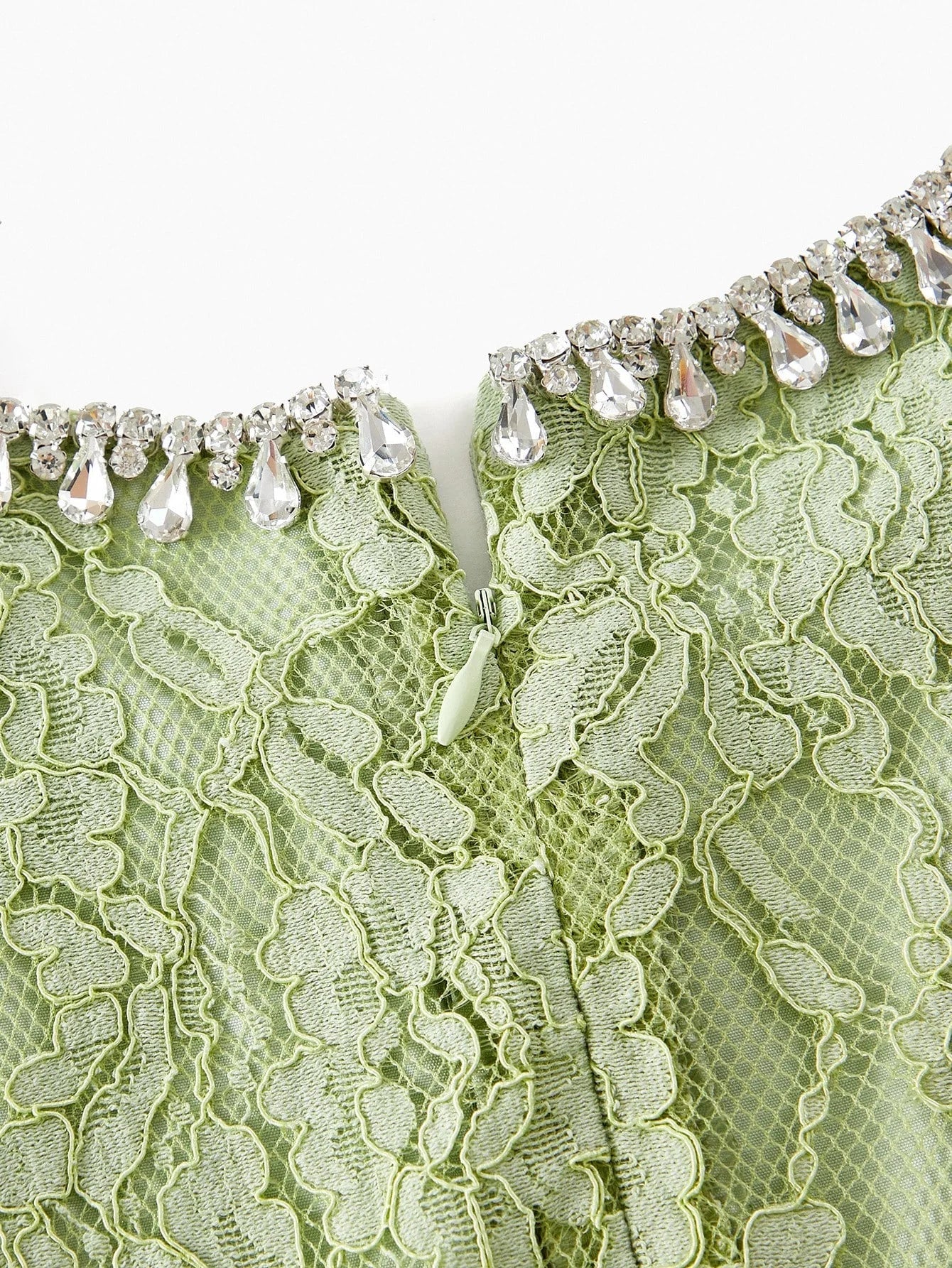 LACE OVERLAY RHINESTONE DETAIL FLARE HEM DRESS WITH BELT