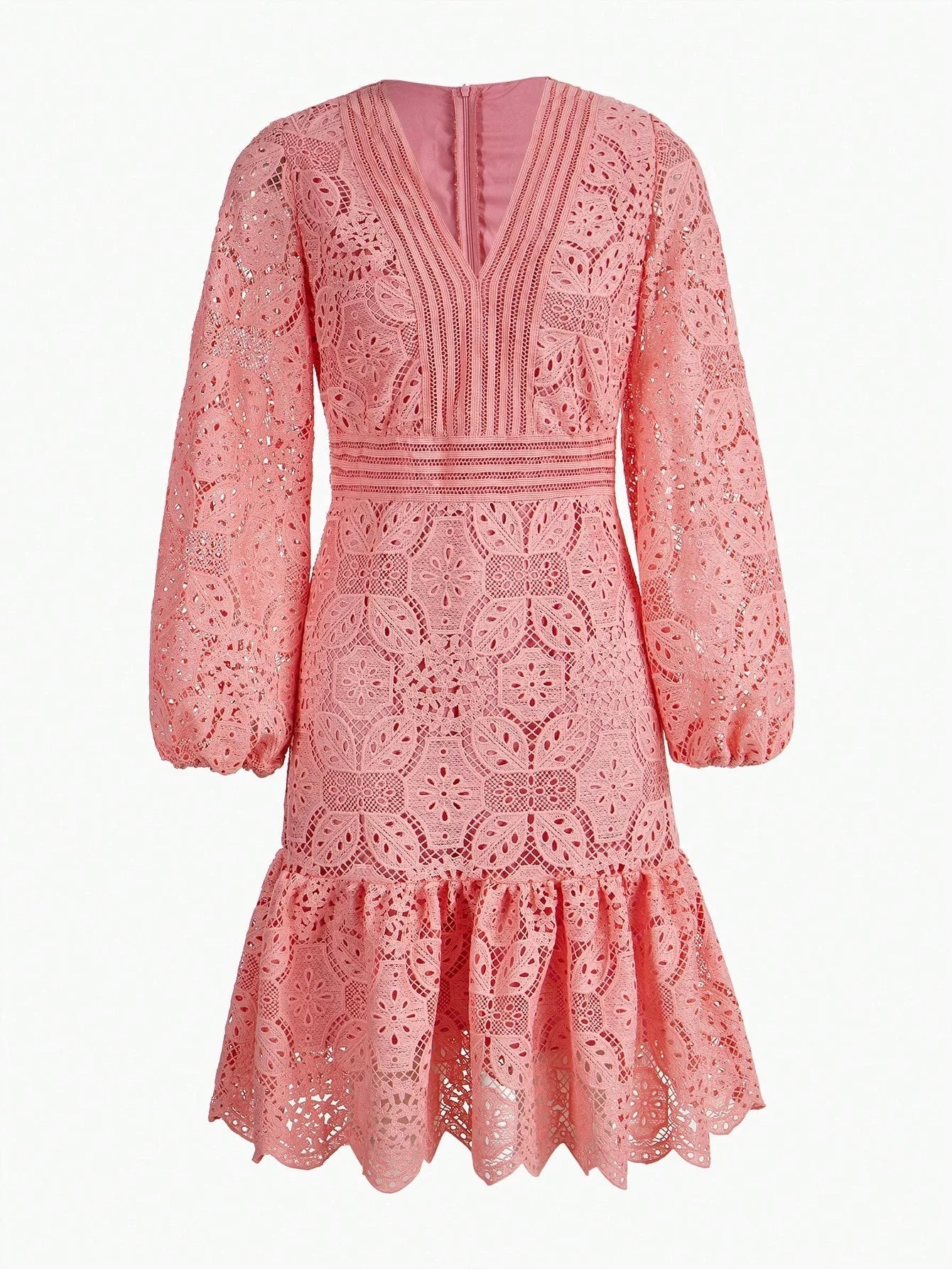 LACE RUFFLE HEM DRESS