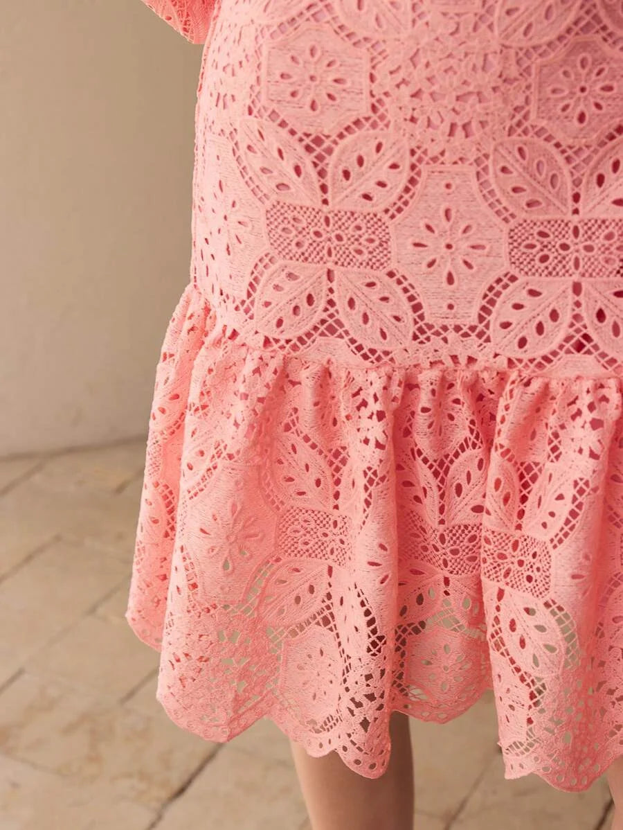 LACE RUFFLE HEM DRESS