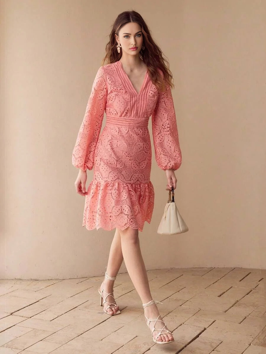 LACE RUFFLE HEM DRESS