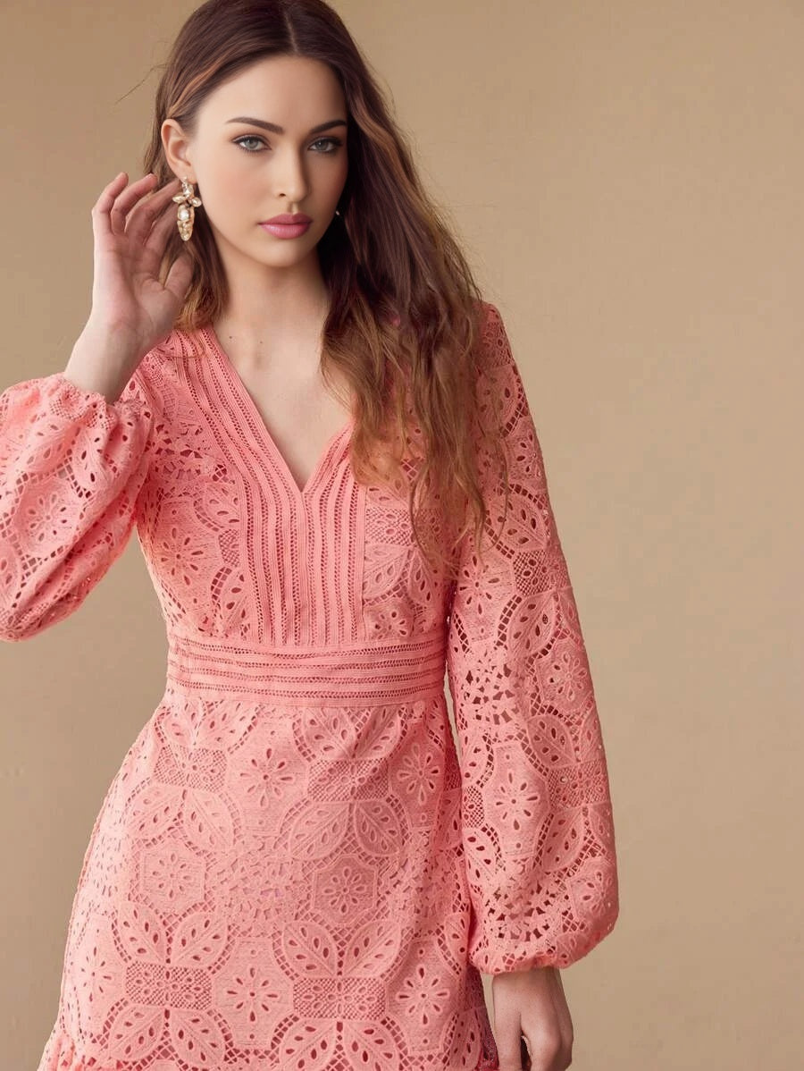 LACE RUFFLE HEM DRESS