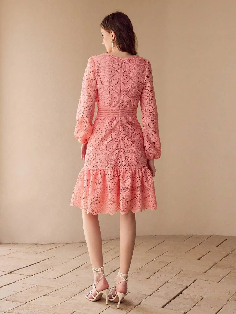 LACE RUFFLE HEM DRESS