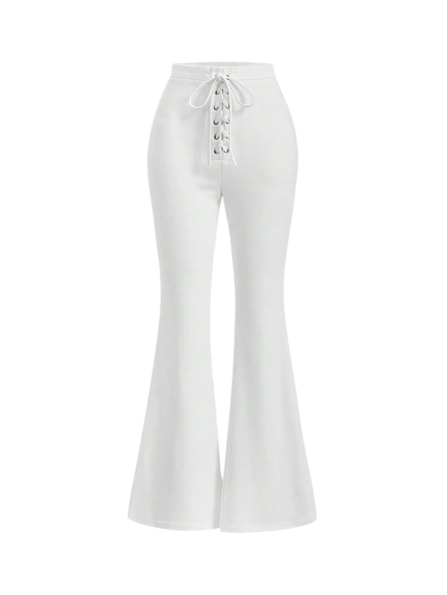 Lace Up Front Flare Leg Pants