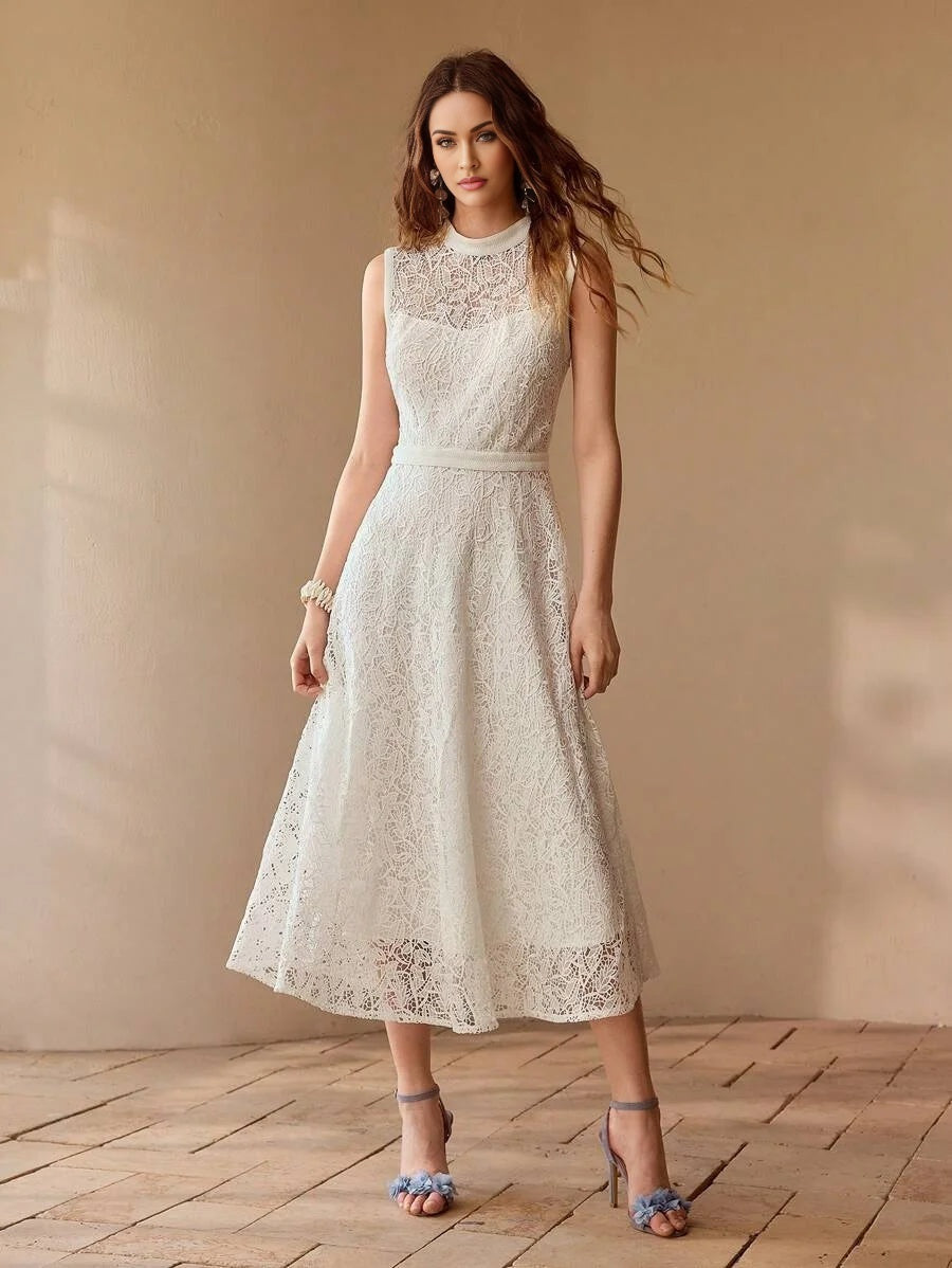 LACE ZIPPER BACK SLEEVELESS DRESS