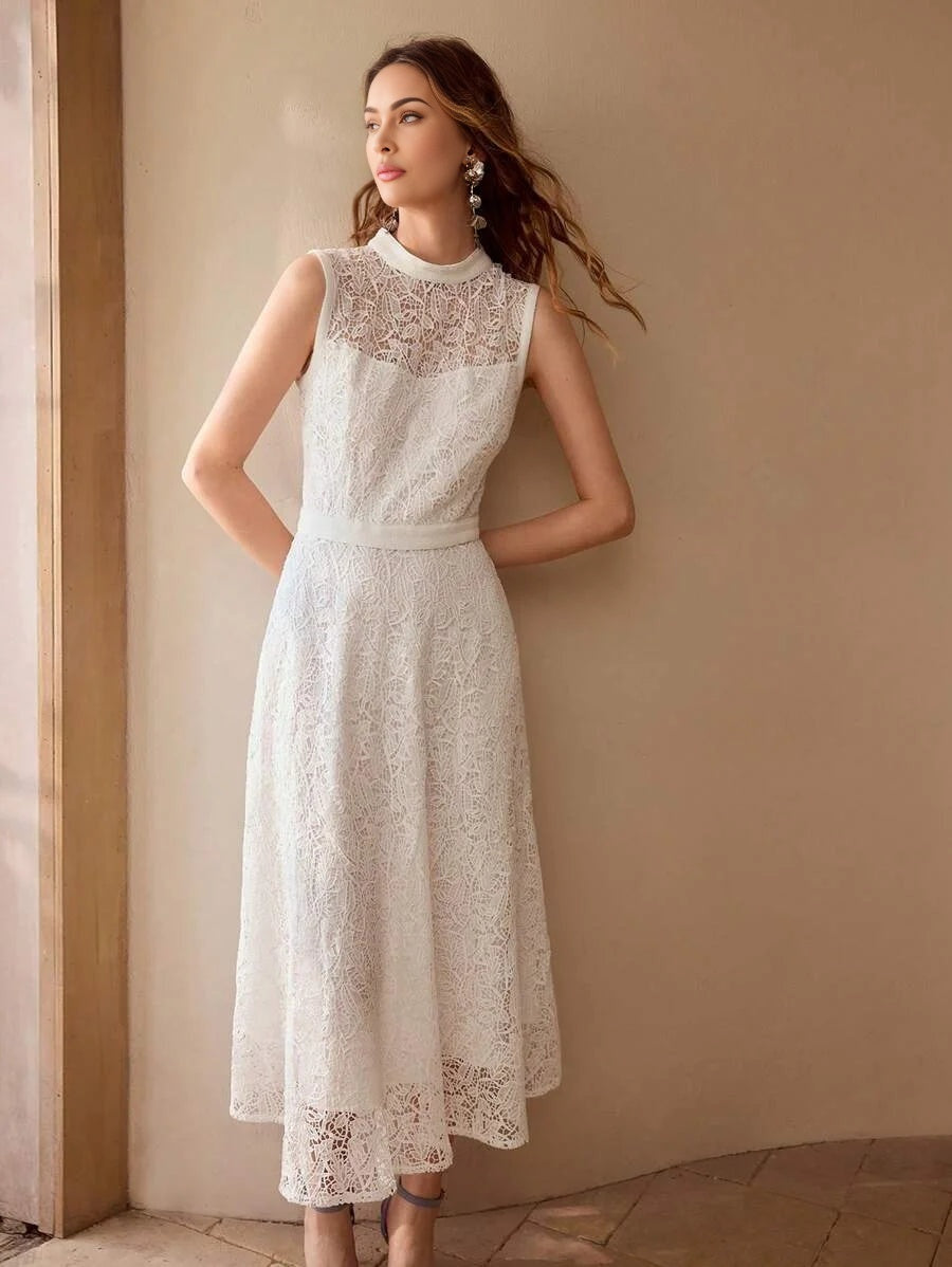 LACE ZIPPER BACK SLEEVELESS DRESS