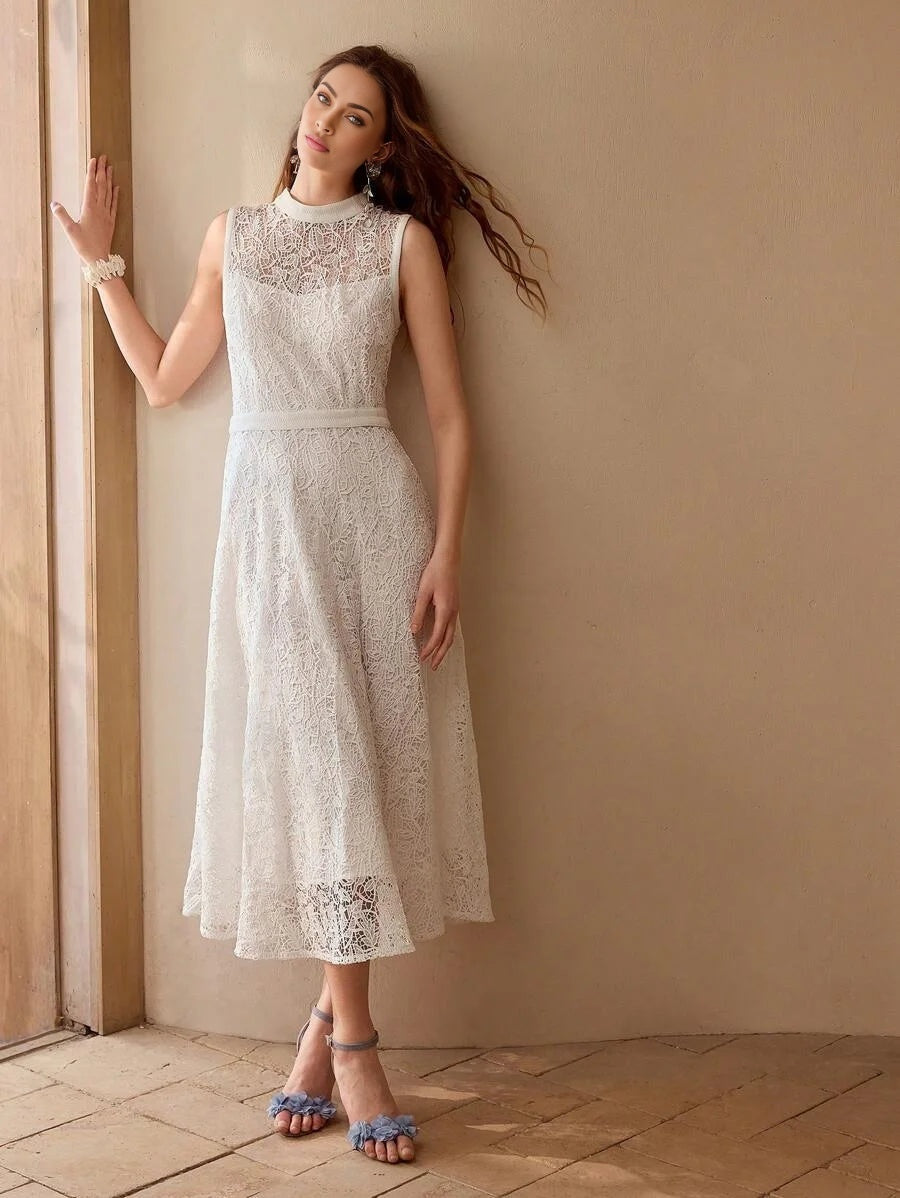 LACE ZIPPER BACK SLEEVELESS DRESS