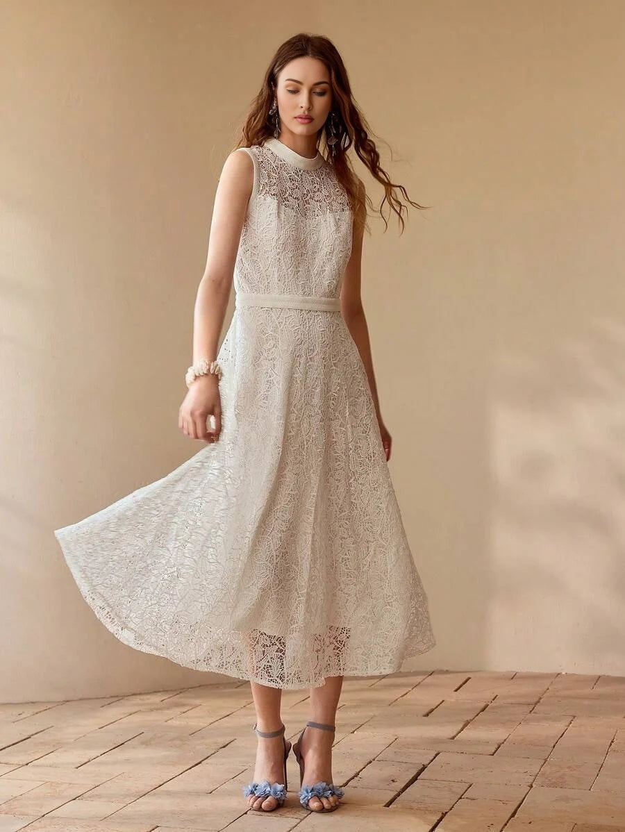 LACE ZIPPER BACK SLEEVELESS DRESS