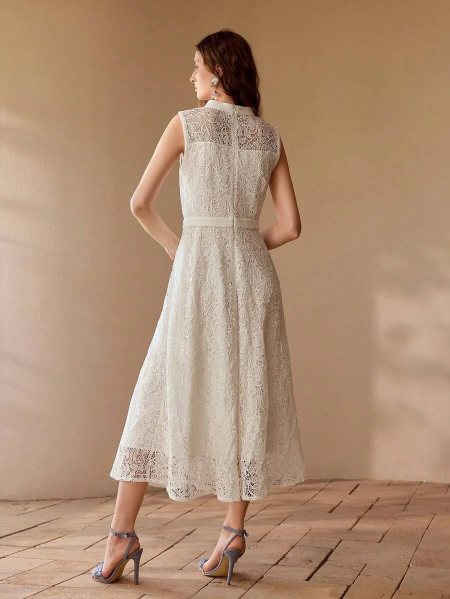 LACE ZIPPER BACK SLEEVELESS DRESS