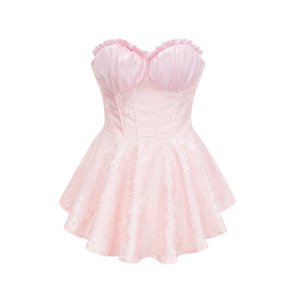Lacey Pink Jacquard Flare Hem Mini Dress