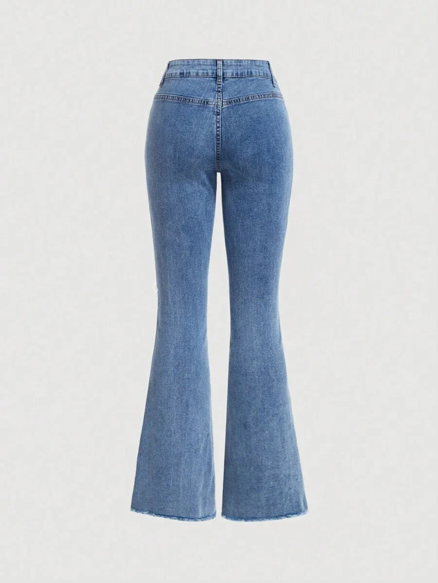 Ladies Fashionable Denim Jeans With Tie Design Slit And Slim Fit