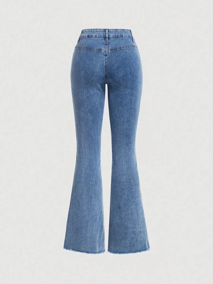 Ladies Fashionable Denim Jeans With Tie Design Slit And Slim Fit