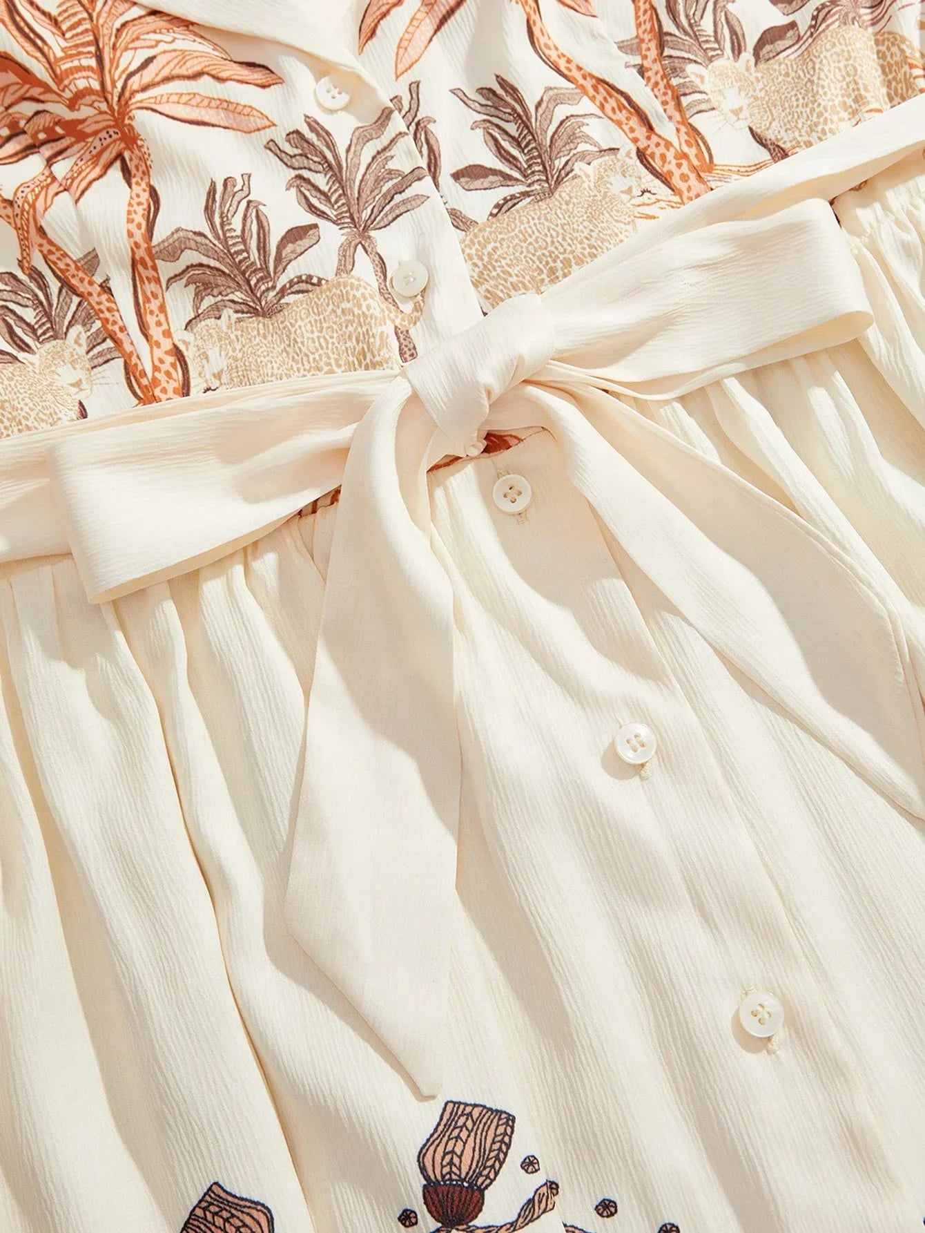 Ladies Spring And Summer HighEnd Coconut Tree Fashionable And Elegant Printed Elegant Long Sleeved