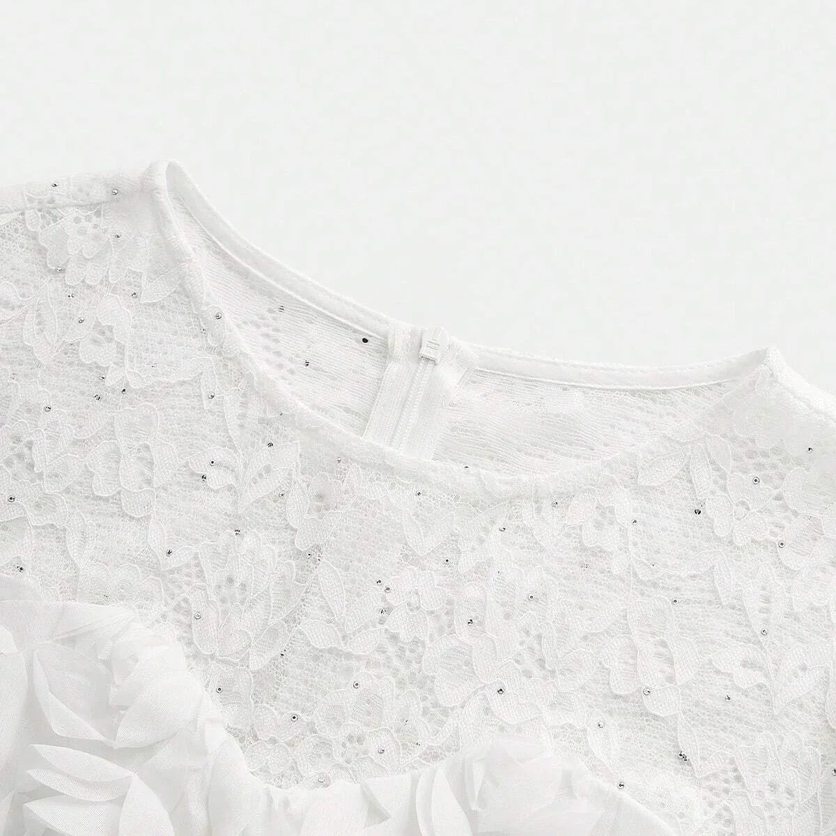 LadyLike Long Sleeve Dress With Lace Patchwork 3D Flower Detail For FallWinter