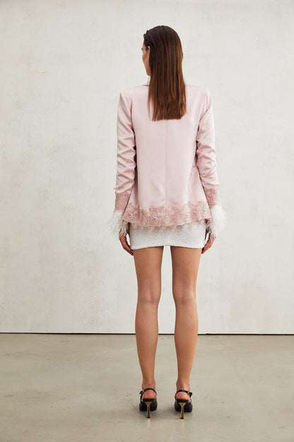 Laguna pink lacedetail satin jacket