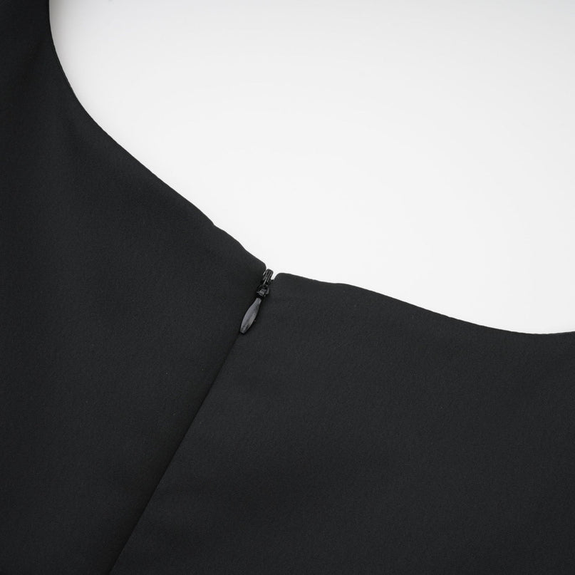 Laila Black Crystal Embellished Pleated Sleeveless Square Neck Spaghetti Straps Flared Skirt Dress