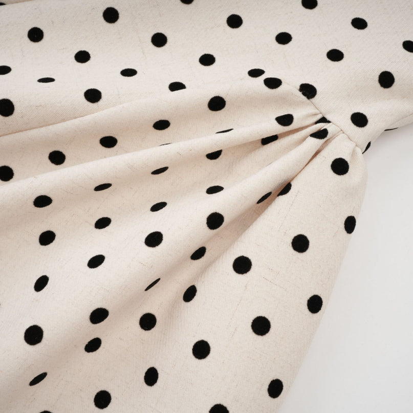 Laila Mini Dress Neutrals Polka Dot Square Neck Puff Skirt Lace Up