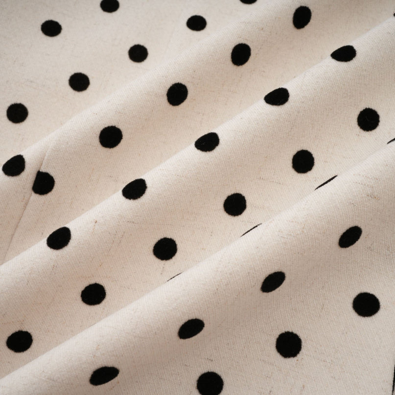 Laila Mini Dress in Neutrals Polka-Dot Print Square Neck Design Terylene Rayon Blend Wide Straps Puff Skirt Rear Lace-Up Fastening Thigh-Length Dress