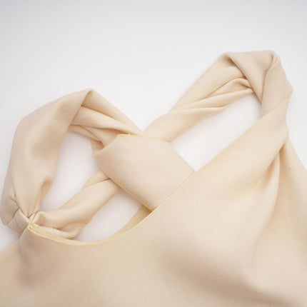 Laila Mini Dress in Neutrals asymmetrical stretch-jersey short sleeve twisted straps raw-cut edges Viscose Polyester Spandex