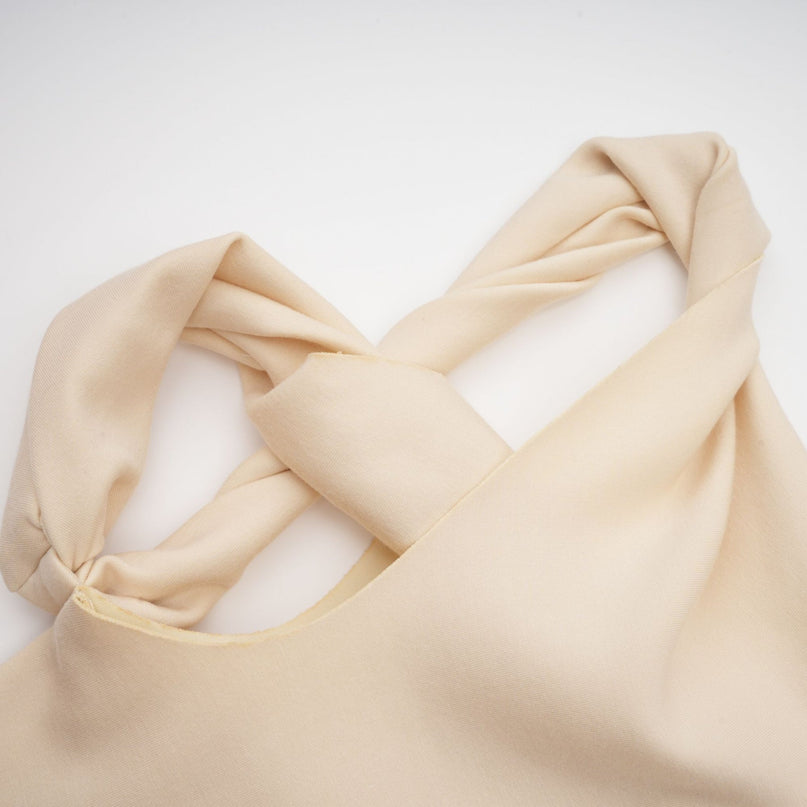 Laila Mini Dress in Neutrals asymmetrical stretch-jersey short sleeve twisted straps raw-cut edges Viscose Polyester Spandex
