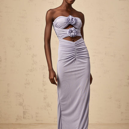 Laila Purple 3D-Petal Corset Lavender Maxi Dress